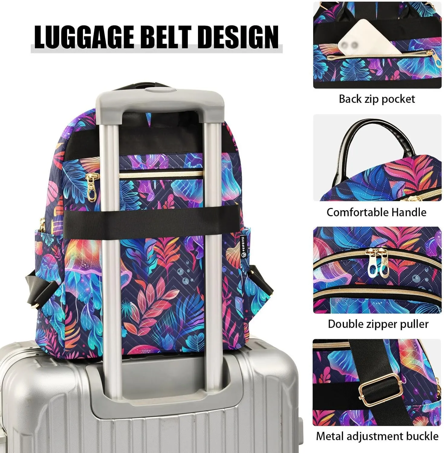 JIPONI Jellyfish and Seaweed Small Backpack for Women, Travel Purse Back Pack, Casual Daypack, Lightweight Bag-S