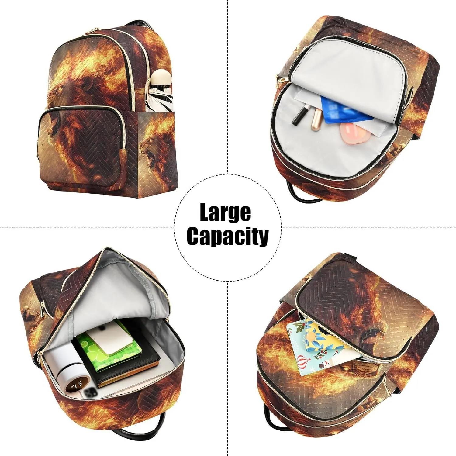 JIPONI Lion Flame Small Backpack for Women, Travel Purse Back Pack, Casual Daypack, Lightweight Bag-S