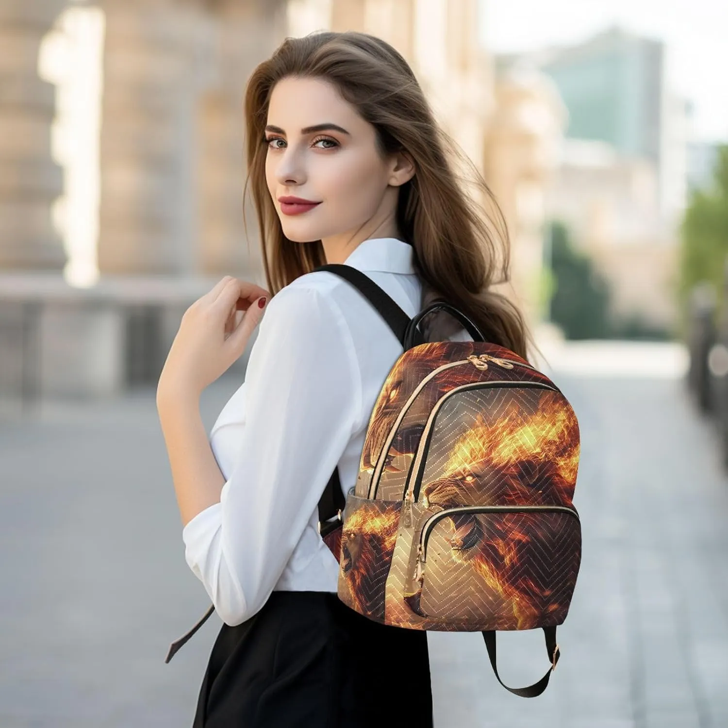 JIPONI Lion Flame Small Backpack for Women, Travel Purse Back Pack, Casual Daypack, Lightweight Bag-S