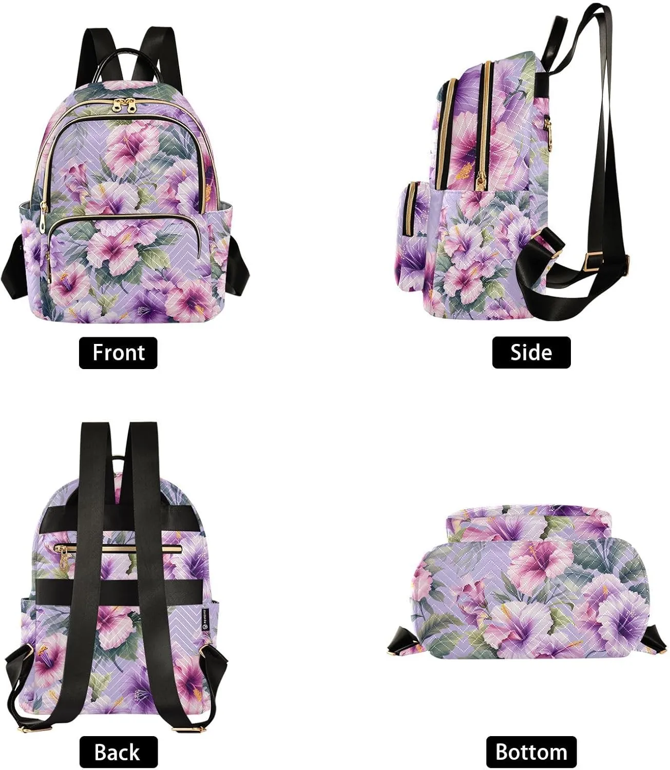 JIPONI Pink Purple Flower Backpack Purse for Women Lightweight Back Pack Casual Daypack Travel Shoulder Bag Bookbag - S