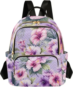 JIPONI Pink Purple Flower Backpack Purse for Women Lightweight Back Pack Casual Daypack Travel Shoulder Bag Bookbag - S