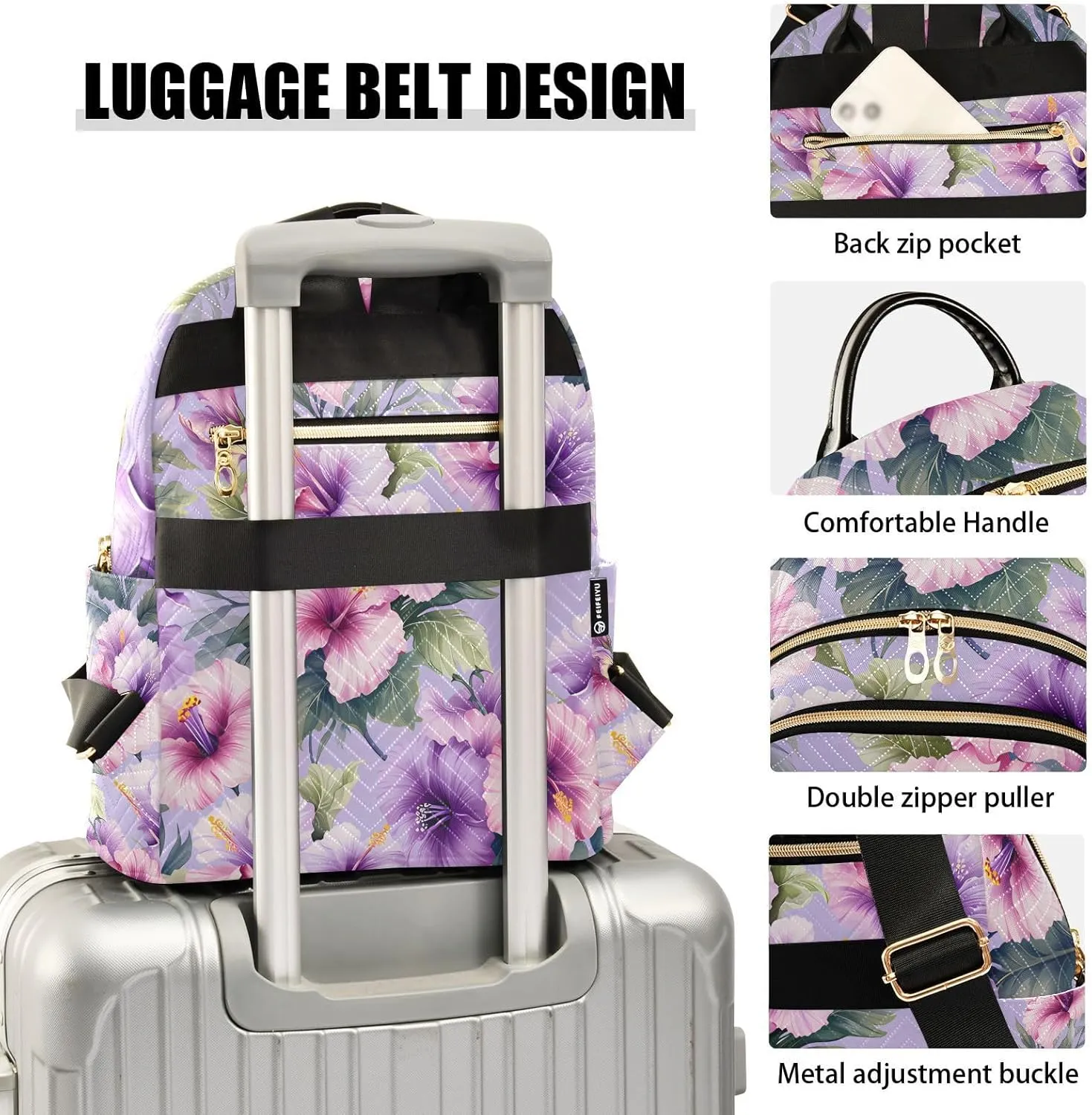 JIPONI Pink Purple Flower Backpack Purse for Women Lightweight Back Pack Casual Daypack Travel Shoulder Bag Bookbag - S