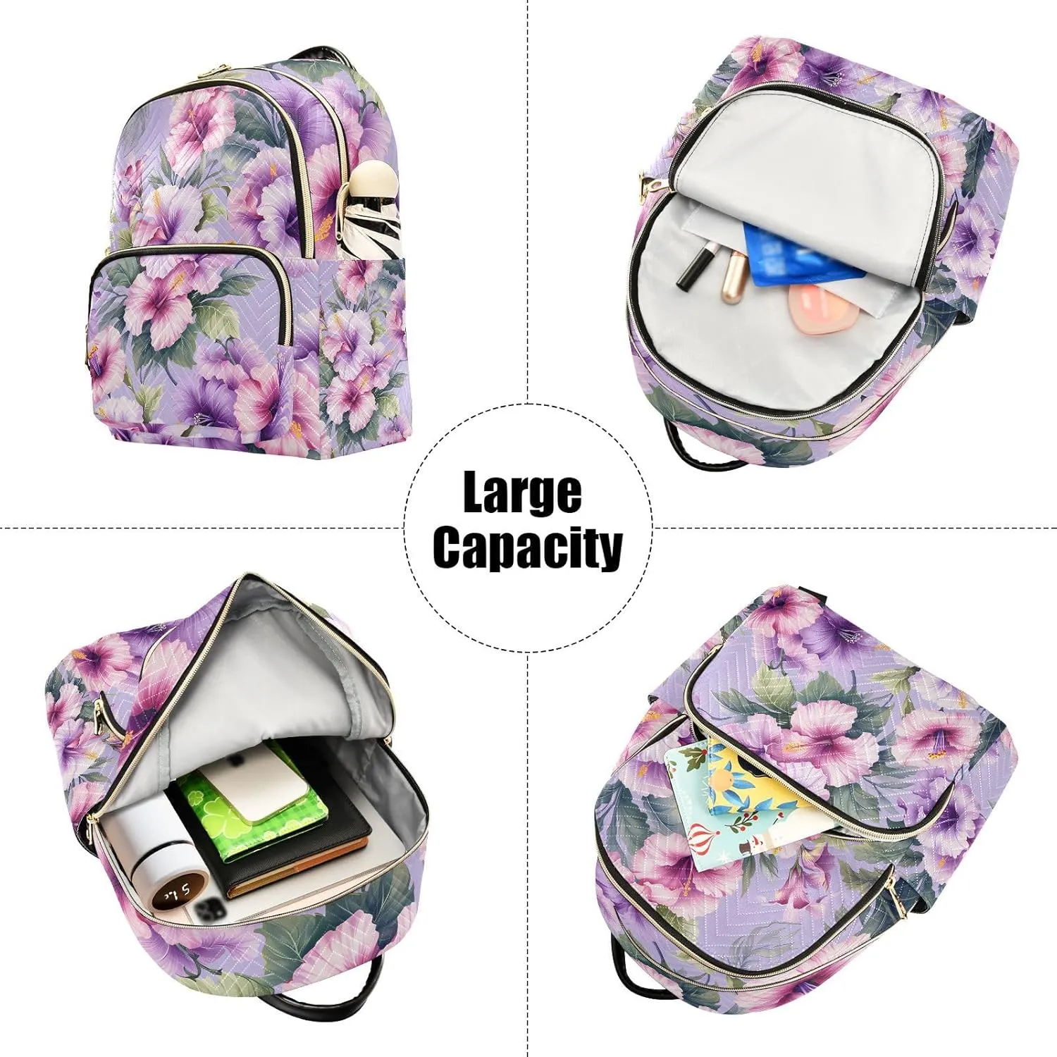 JIPONI Pink Purple Flower Backpack Purse for Women Lightweight Back Pack Casual Daypack Travel Shoulder Bag Bookbag - S