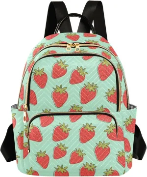 JIPONI Strawberry Cyan-blue Small Backpack for Women, Travel Purse Back Pack, Casual Daypack, Lightweight Bag-S
