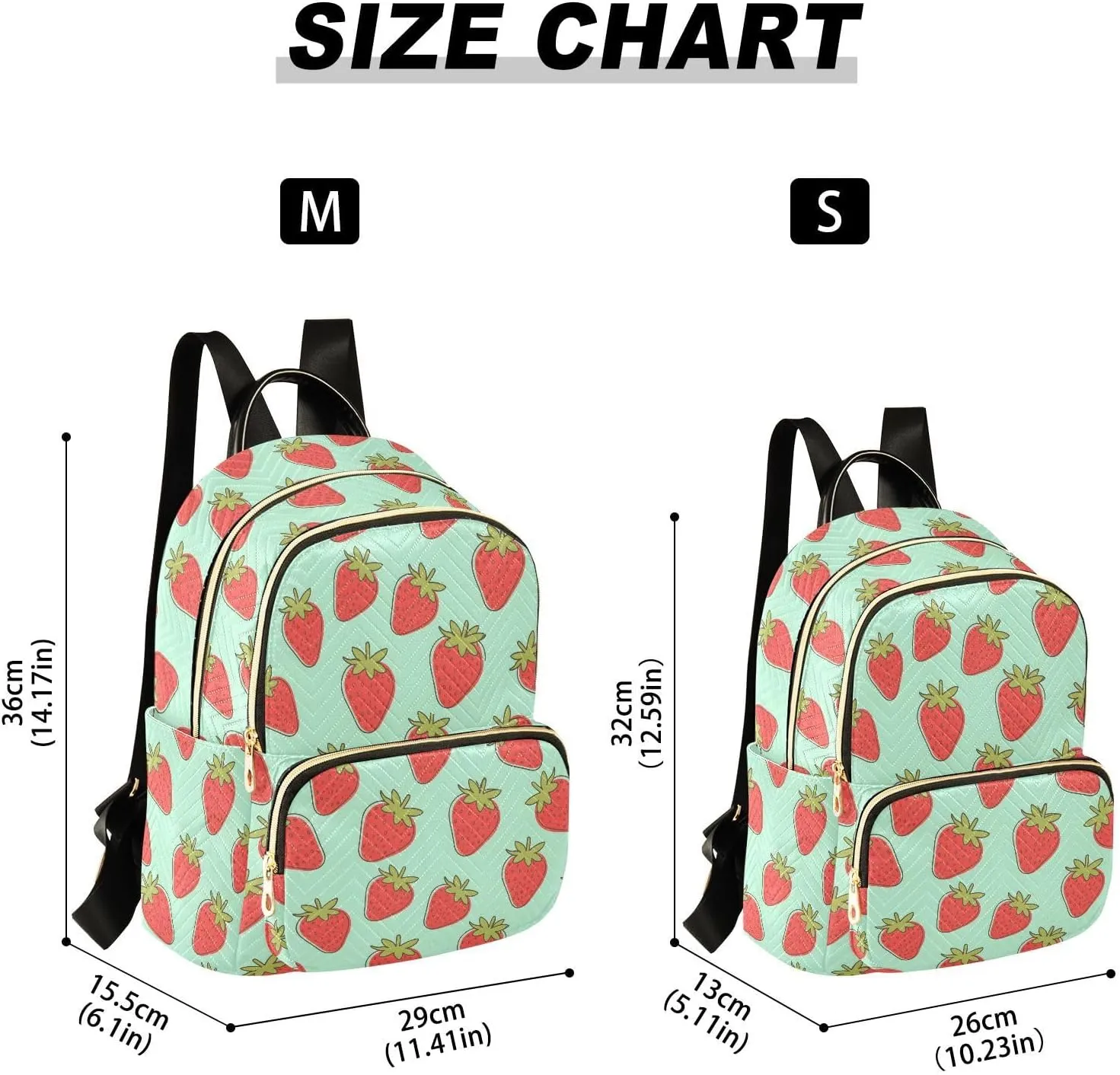 JIPONI Strawberry Cyan-blue Small Backpack for Women, Travel Purse Back Pack, Casual Daypack, Lightweight Bag-S