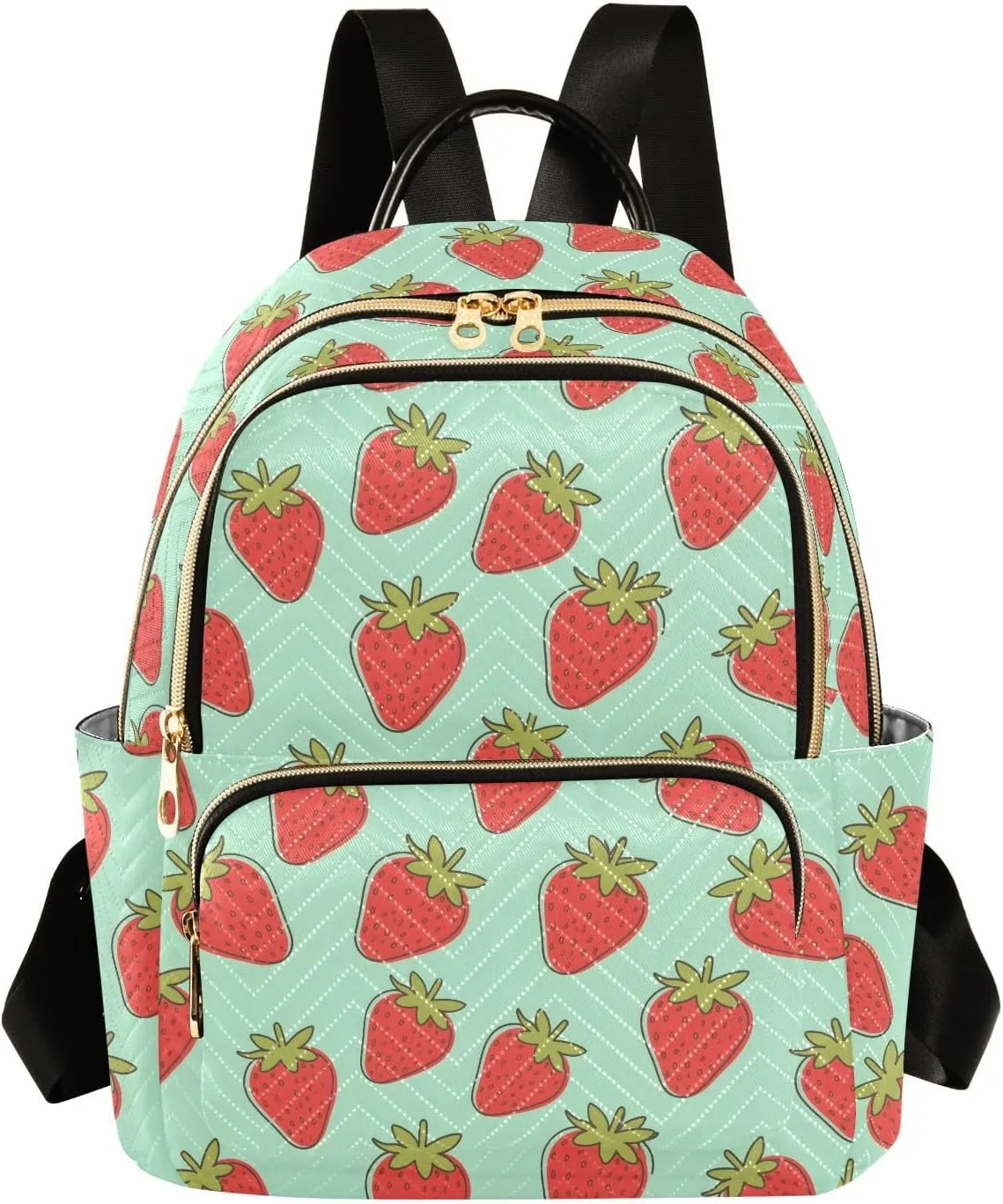 JIPONI Strawberry Cyan-blue Small Backpack for Women, Travel Purse Back Pack, Casual Daypack, Lightweight Bag-S