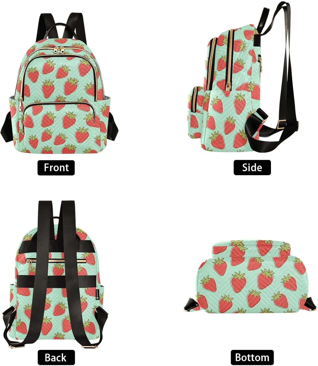 JIPONI Strawberry Cyan-blue Small Backpack for Women, Travel Purse Back Pack, Casual Daypack, Lightweight Bag-S