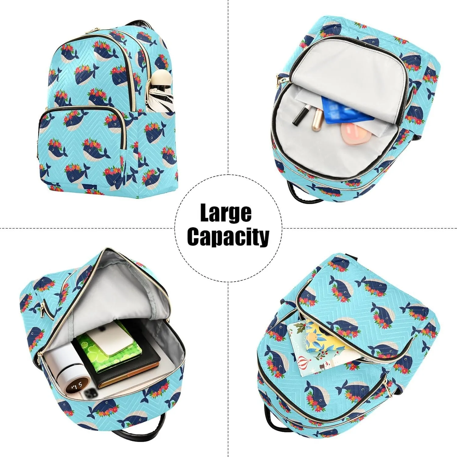 JIPONI Whales Flower Garlands Small Backpack for Women, Travel Purse Back Pack, Casual Daypack, Lightweight Bag-S