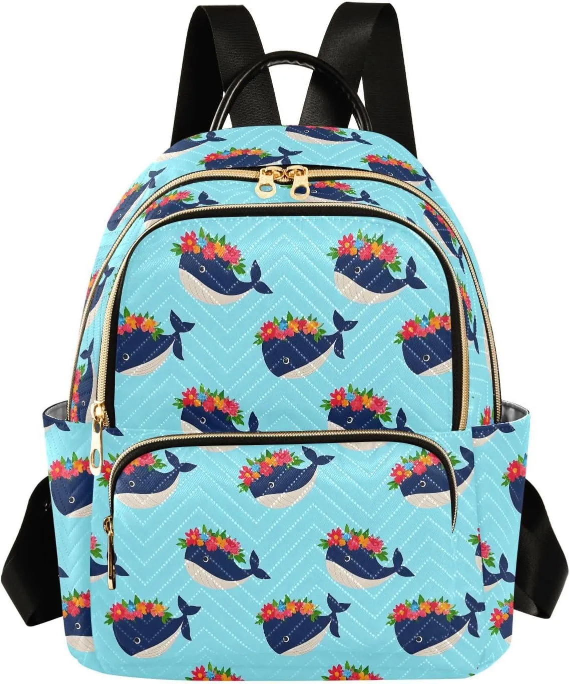 JIPONI Whales Flower Garlands Small Backpack for Women, Travel Purse Back Pack, Casual Daypack, Lightweight Bag-S