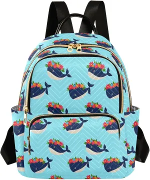 JIPONI Whales Flower Garlands Small Backpack for Women, Travel Purse Back Pack, Casual Daypack, Lightweight Bag-S
