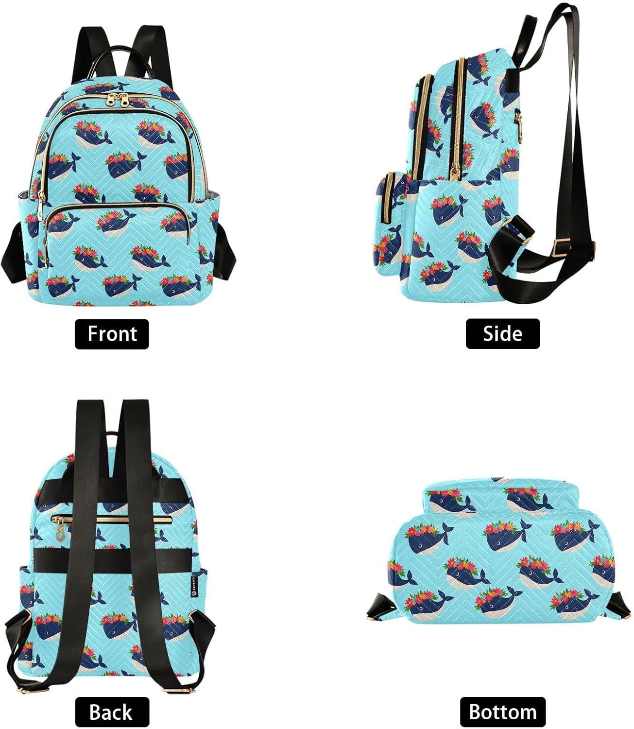 JIPONI Whales Flower Garlands Small Backpack for Women, Travel Purse Back Pack, Casual Daypack, Lightweight Bag-S