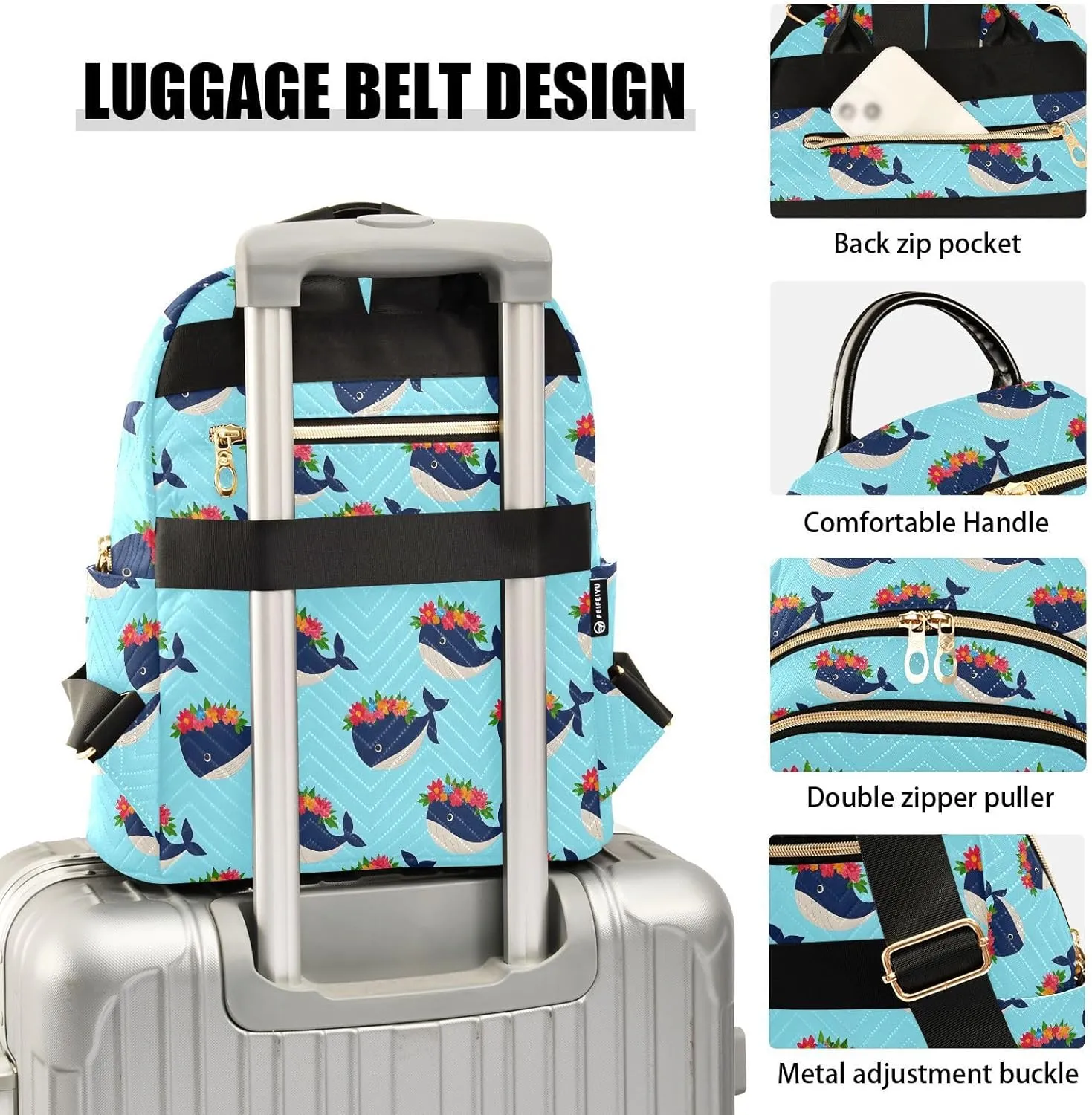 JIPONI Whales Flower Garlands Small Backpack for Women, Travel Purse Back Pack, Casual Daypack, Lightweight Bag-S