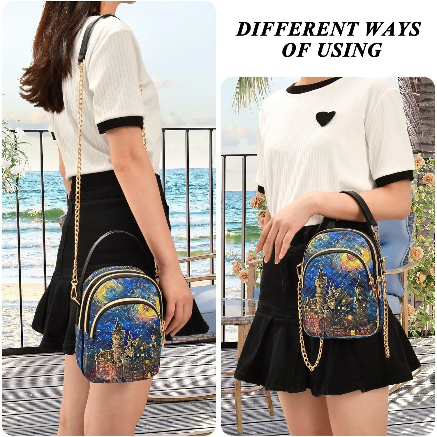Joisal Rainbow Colored Tree Women Crossbody Bags Triple Zip Women's Shoulder Bag, Womans Purses
