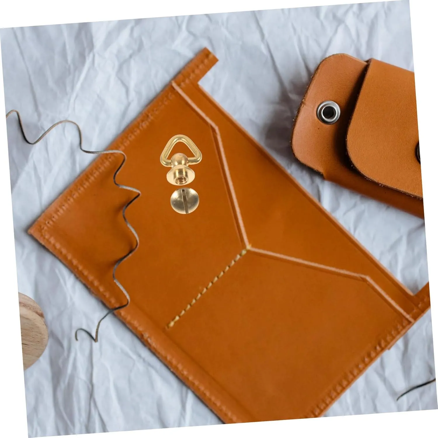 jojofuny DIY Leather Purse Hardware 2pcs Triangle Ring Rivets Monk Head Nipple Nail Brass for Crafting