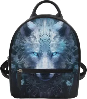 JooMeryer Galaxy Wolf Mini Backpacks for Teen Kids Boys pu Leather Casual Daypack Shoulder Bags for College Students,Blue Eye Cool Wolf