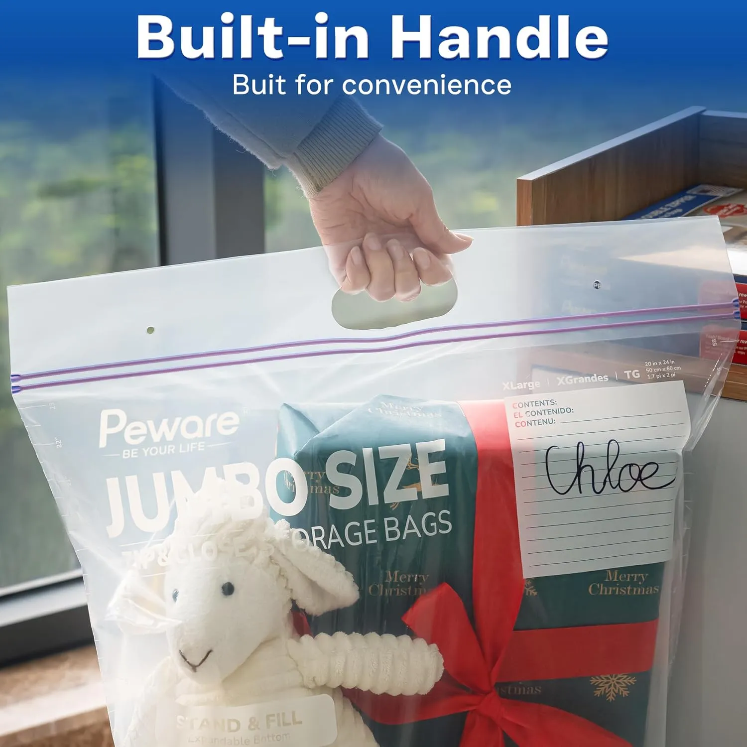 Jumbo Plastic Storage Bags, Extra Large 10Gallon Resealable Zipper Lock Seal Bags for Bedding, Clothes, Travel, and Food, Moving Totes, 20"x26", 15 Pack