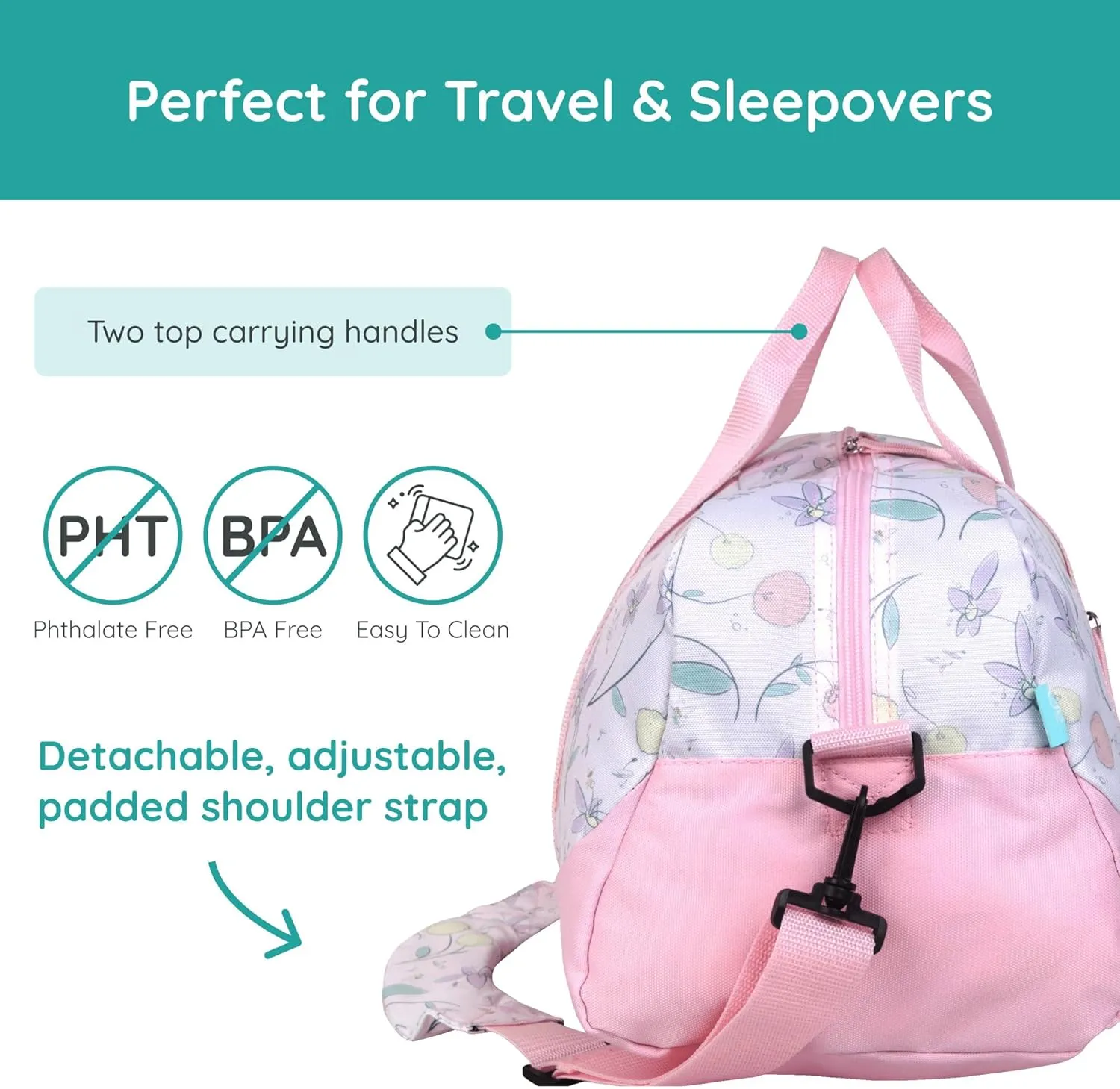 JumpOff Jo by Wildkin Overnighter Duffel Bag – Lightweight Travel Bag for Kids - Fairy Blossom