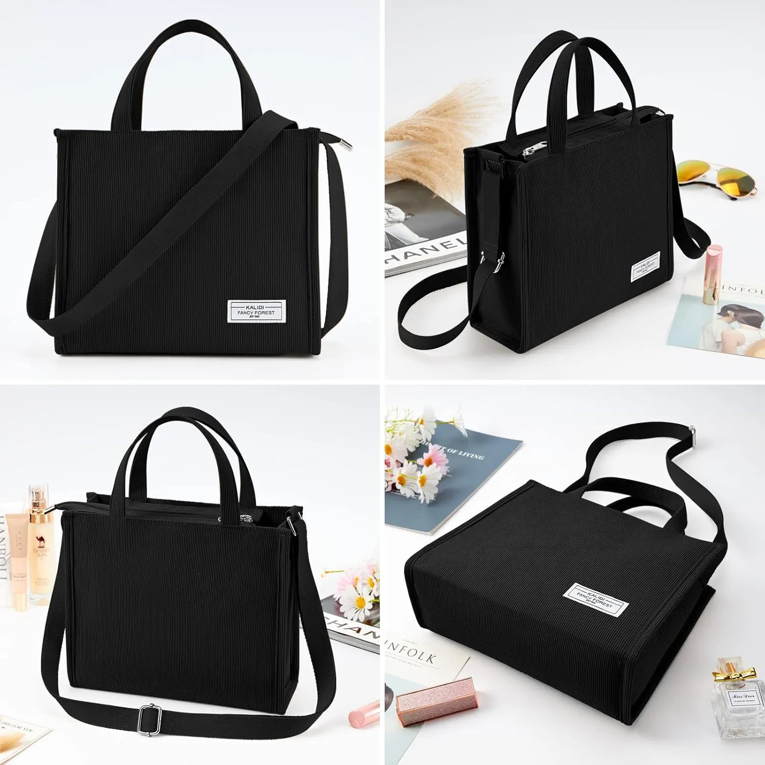 KALIDI Tote Bag for Women Corduroy Crossbody Bag Casual Zipper Tote Fashion Shoulder Handbag Hobo bag with Pockets
