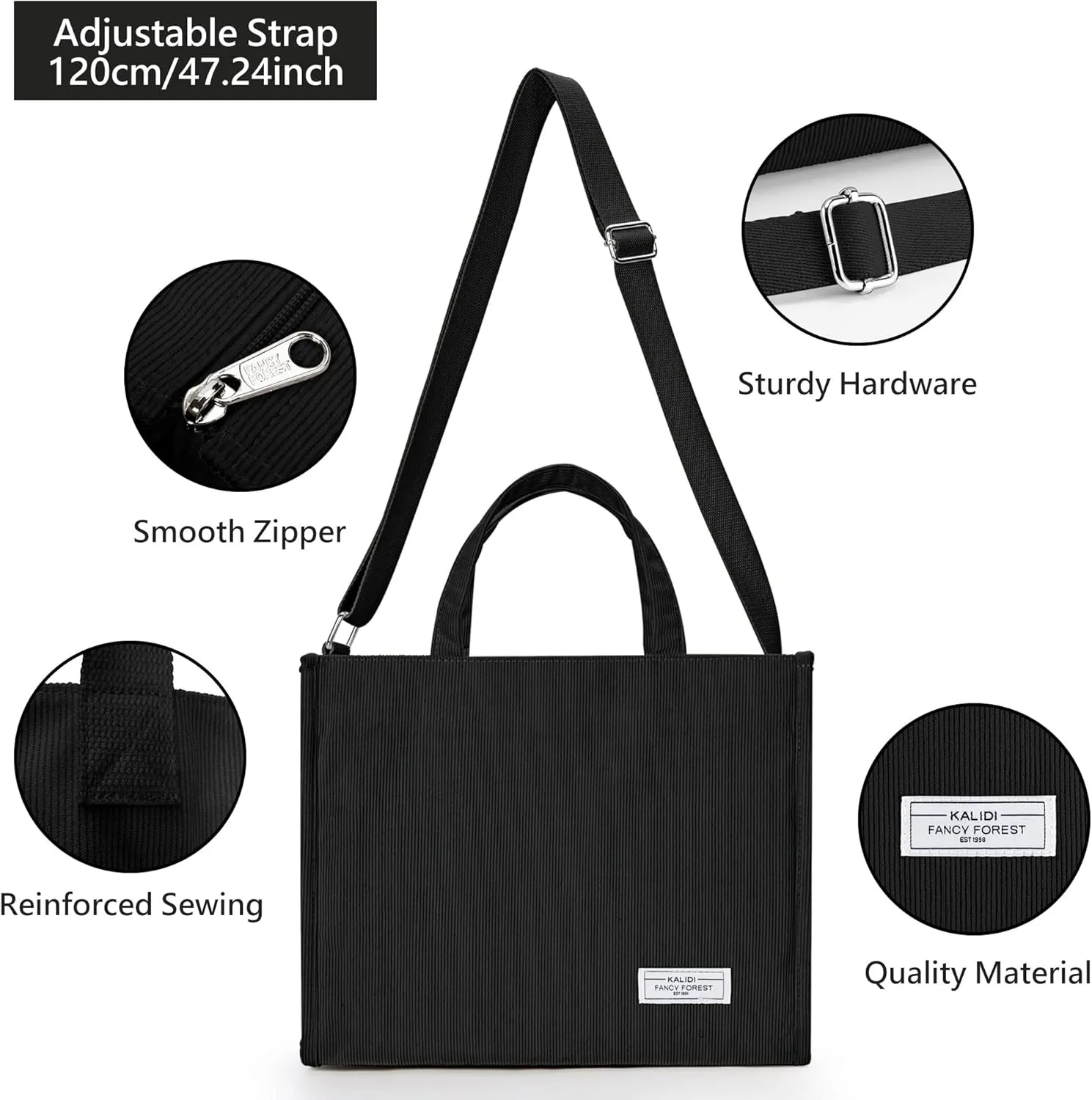 KALIDI Tote Bag for Women Corduroy Crossbody Bag Casual Zipper Tote Fashion Shoulder Handbag Hobo bag with Pockets