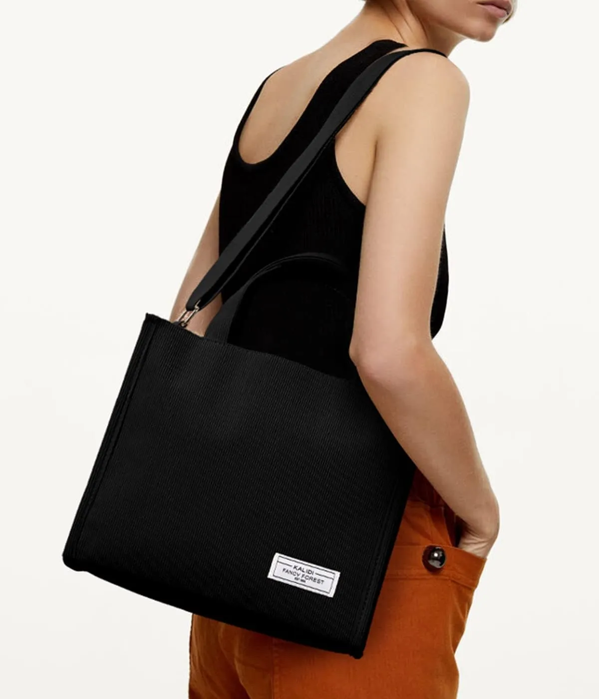 KALIDI Tote Bag for Women Corduroy Crossbody Bag Casual Zipper Tote Fashion Shoulder Handbag Hobo bag with Pockets