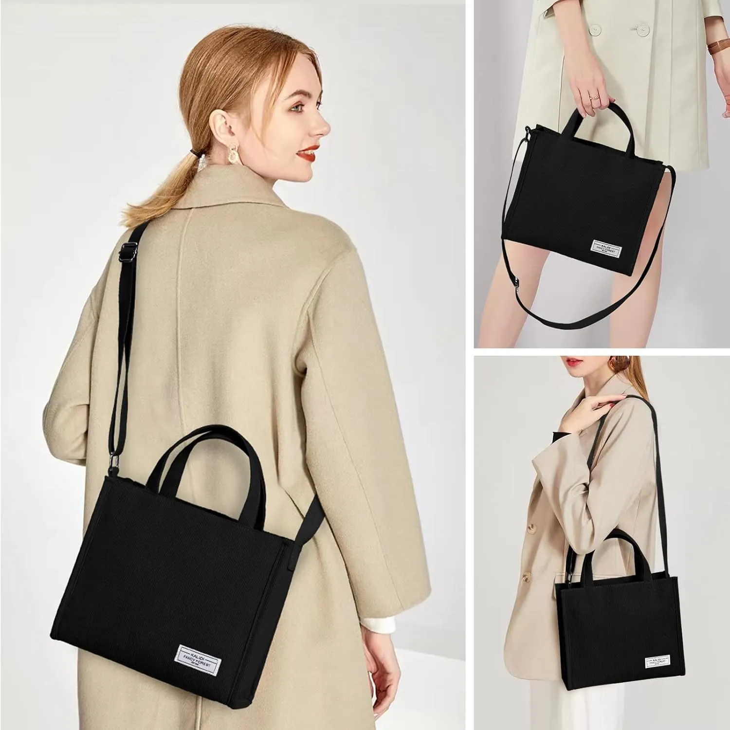 KALIDI Tote Bag for Women Corduroy Crossbody Bag Casual Zipper Tote Fashion Shoulder Handbag Hobo bag with Pockets