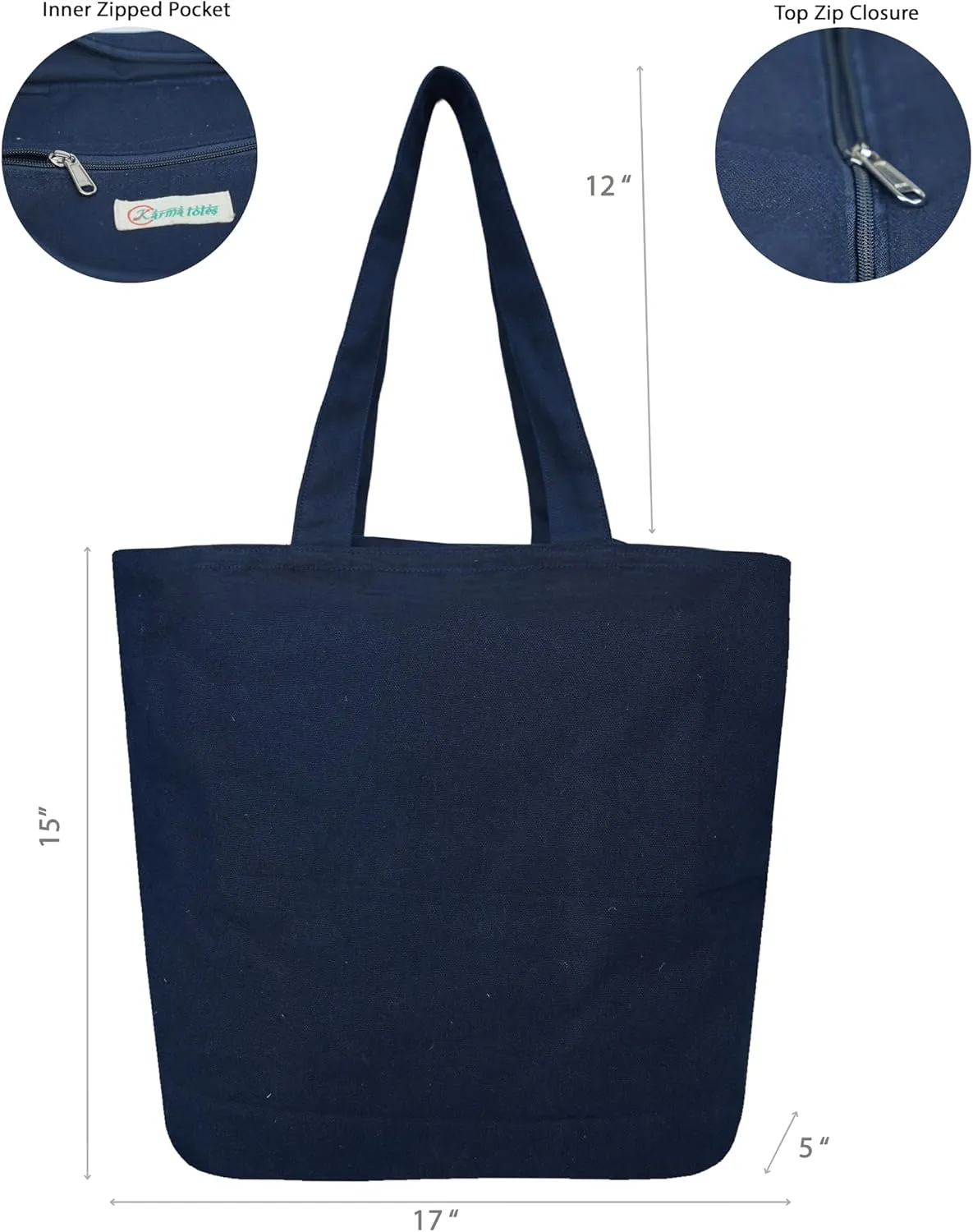 Karma Totes Canvas Tote Bags, Totes for Women with Zip, College Bag for Girls, 100% Cotton Tote Bag for Shopping