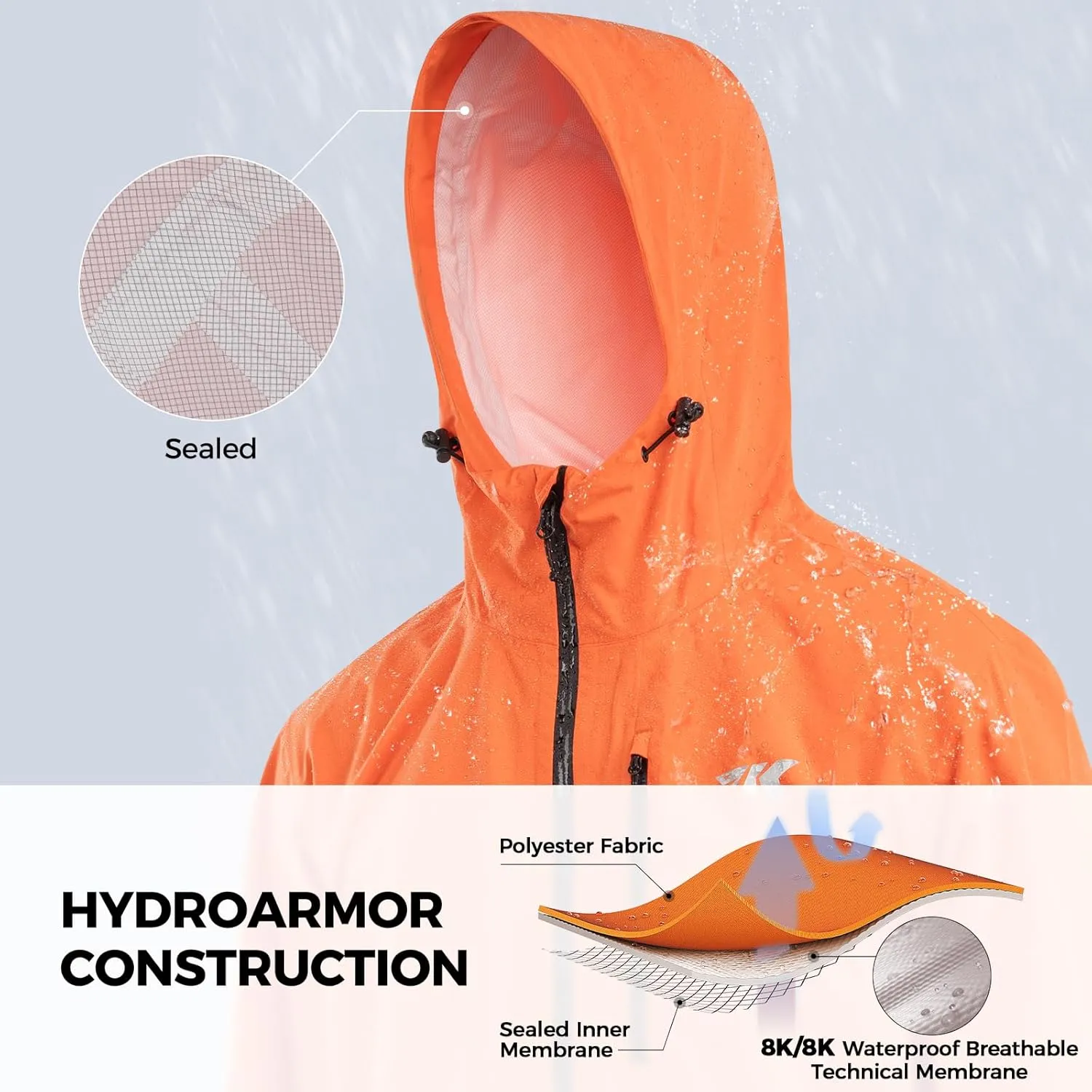 KastKing HydroArmor Lightweight Rain Jacket, 2.5-Layer Waterproof Fishing Hiking Rain Suit for Men, Packable Rain Gear