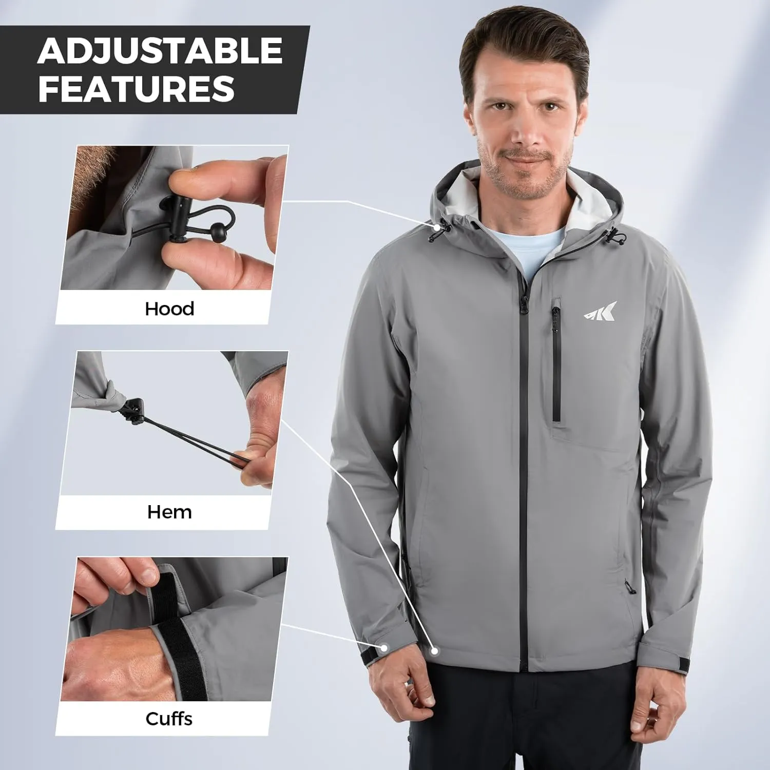 KastKing HydroArmor Lightweight Rain Jacket, 2.5-Layer Waterproof Fishing Hiking Rain Suit for Men, Packable Rain Gear