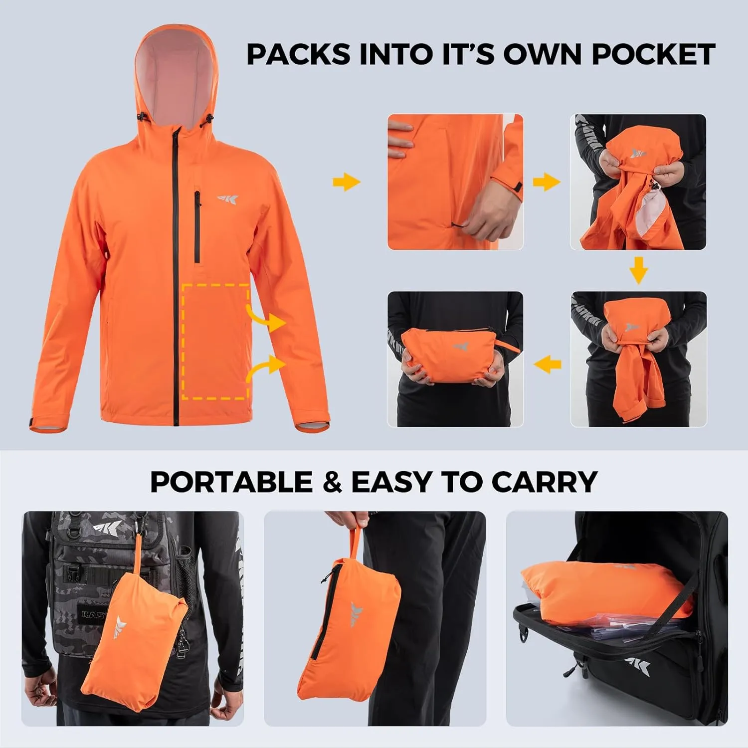 KastKing HydroArmor Lightweight Rain Jacket, 2.5-Layer Waterproof Fishing Hiking Rain Suit for Men, Packable Rain Gear
