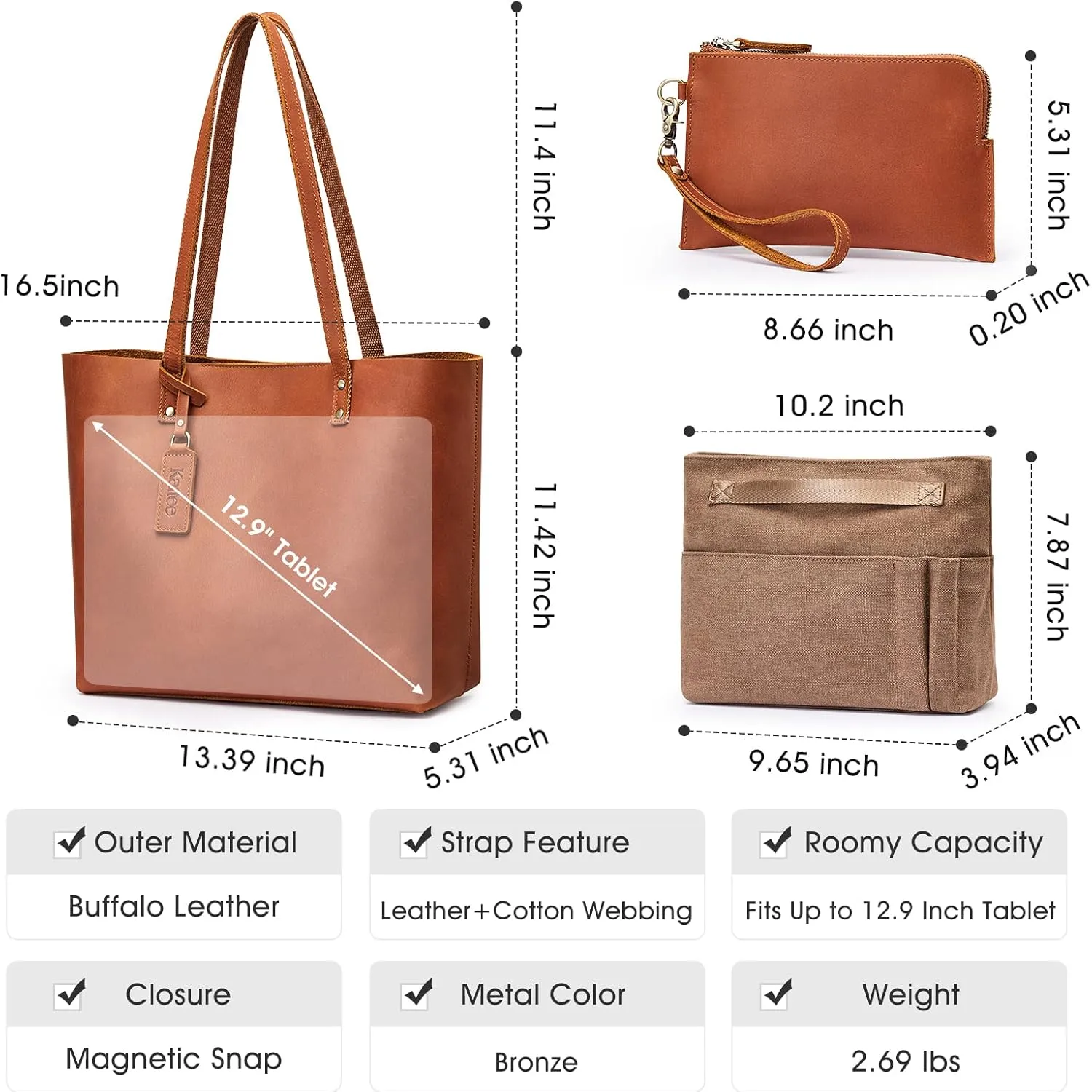 Kattee Leather Totes for Women Shoulder Bag Top Handle Satchel Purse Set 3pcs 3-in-1