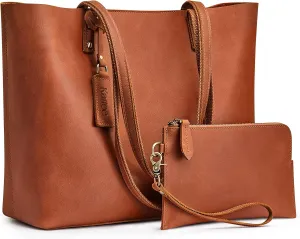 Kattee Leather Totes for Women Shoulder Bag Top Handle Satchel Purse Set 3pcs 3-in-1