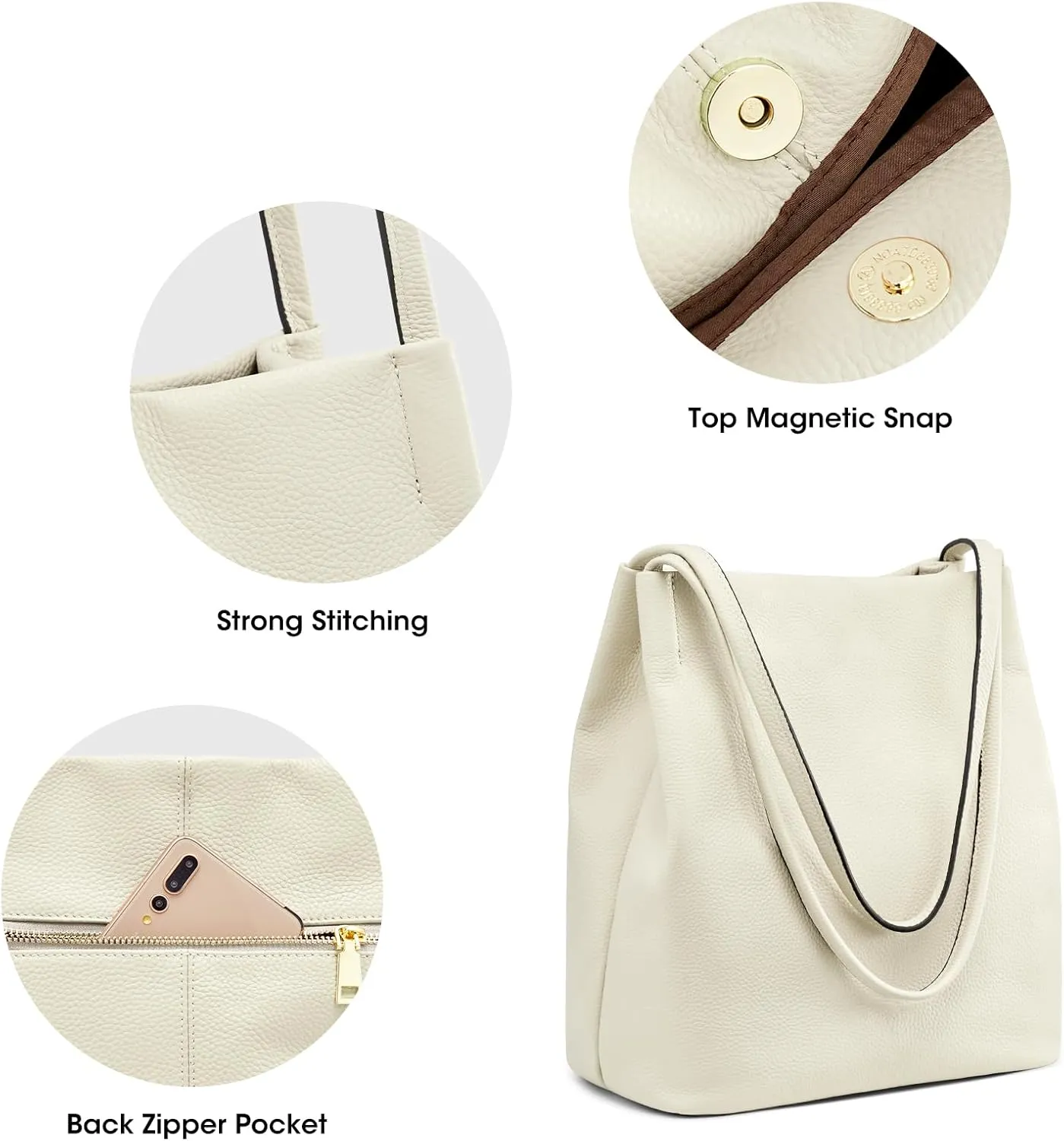 Kattee Women Soft Genuine Leather Totes Shoulder Bag Purses and Handbags with Top Magnetic Snap Closure