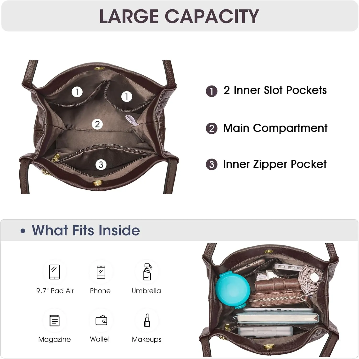 Kattee Women Soft Genuine Leather Totes Shoulder Bag Purses and Handbags with Top Magnetic Snap Closure