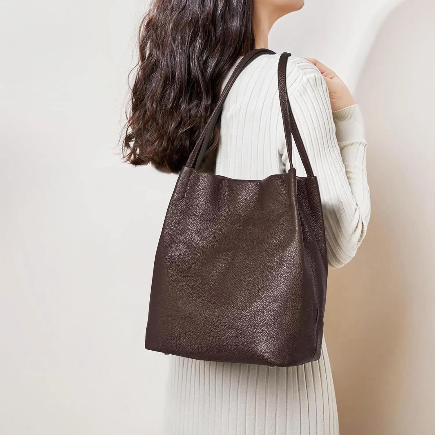 Kattee Women Soft Genuine Leather Totes Shoulder Bag Purses and Handbags with Top Magnetic Snap Closure