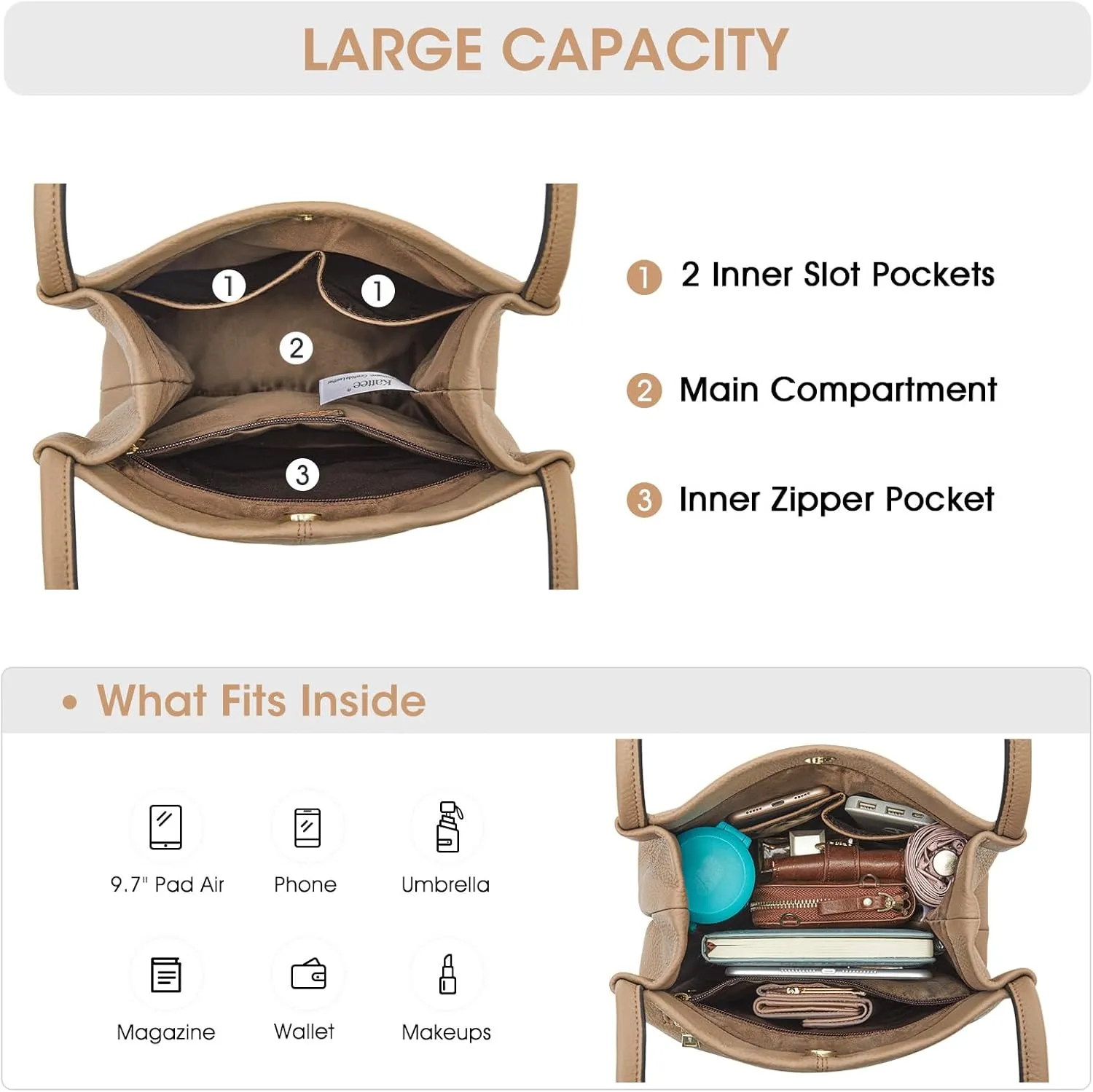 Kattee Women Soft Genuine Leather Totes Shoulder Bag Purses and Handbags with Top Magnetic Snap Closure