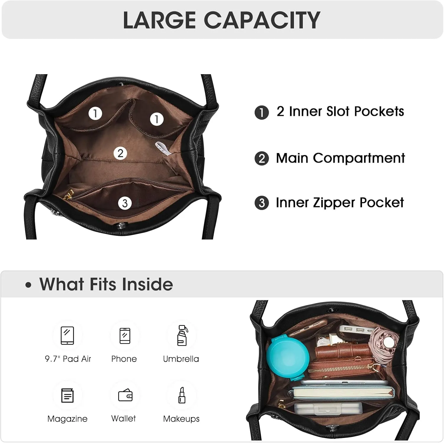 Kattee Women Soft Genuine Leather Totes Shoulder Bag Purses and Handbags with Top Magnetic Snap Closure