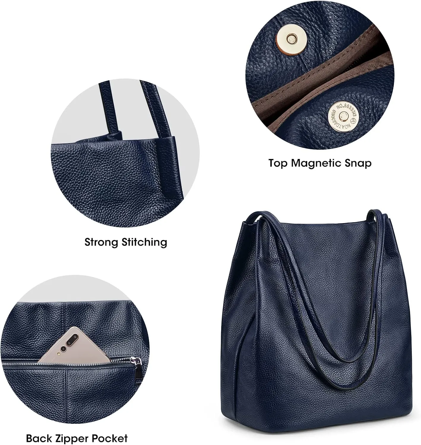 Kattee Women Soft Genuine Leather Totes Shoulder Bag Purses and Handbags with Top Magnetic Snap Closure