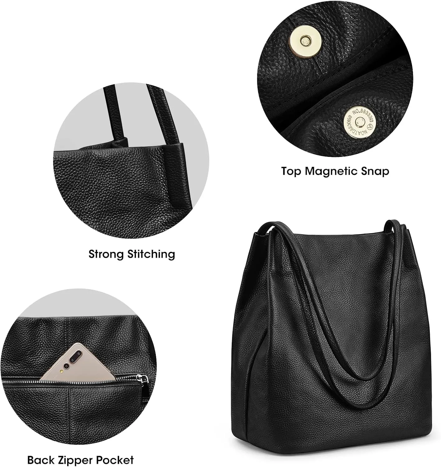 Kattee Women Soft Genuine Leather Totes Shoulder Bag Purses and Handbags with Top Magnetic Snap Closure