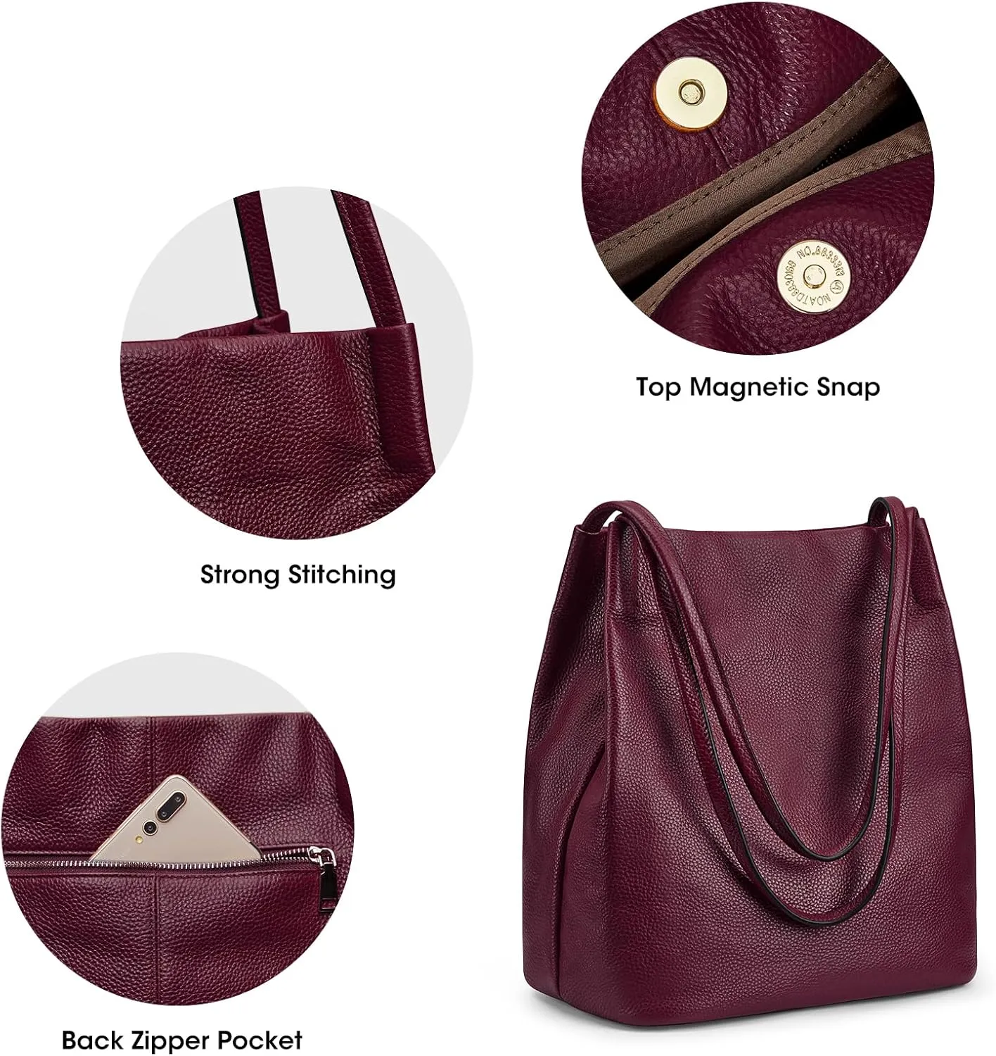 Kattee Women Soft Genuine Leather Totes Shoulder Bag Purses and Handbags with Top Magnetic Snap Closure