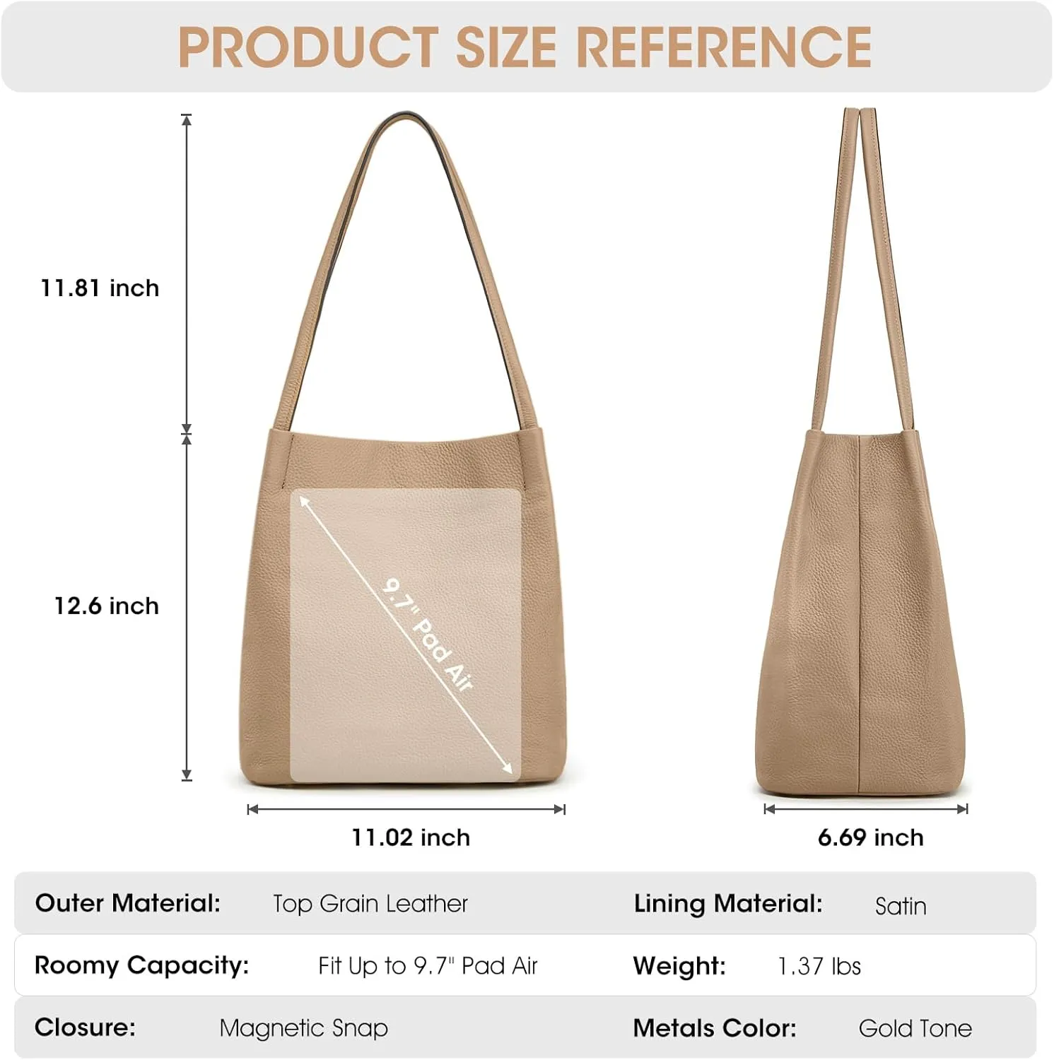 Kattee Women Soft Genuine Leather Totes Shoulder Bag Purses and Handbags with Top Magnetic Snap Closure