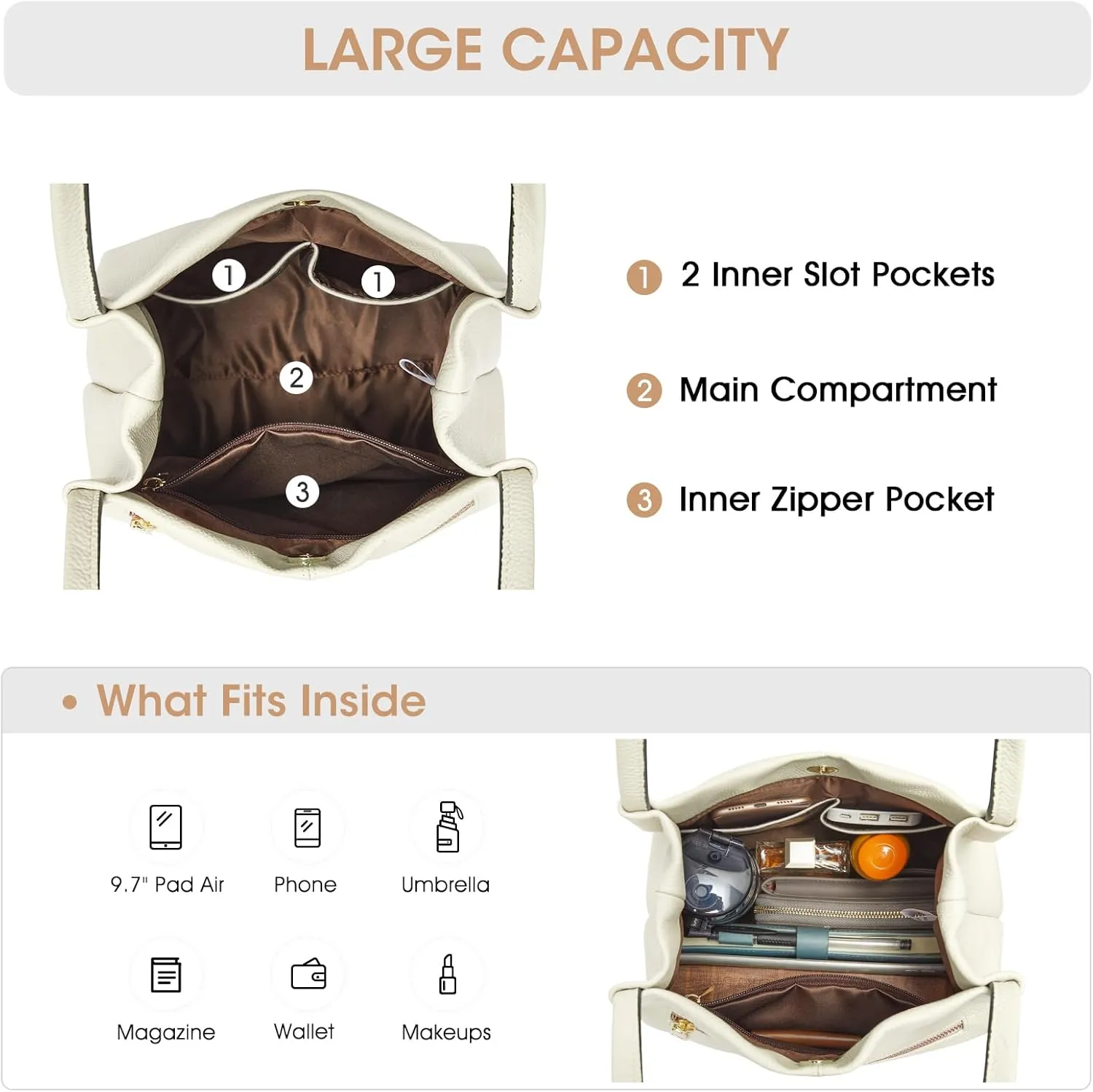 Kattee Women Soft Genuine Leather Totes Shoulder Bag Purses and Handbags with Top Magnetic Snap Closure