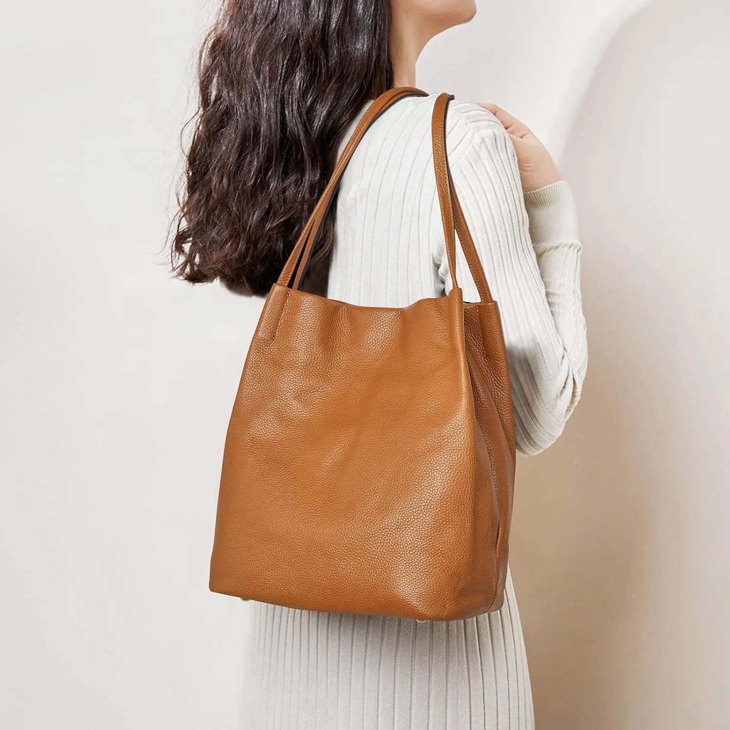 Kattee Women Soft Genuine Leather Totes Shoulder Bag Purses and Handbags with Top Magnetic Snap Closure