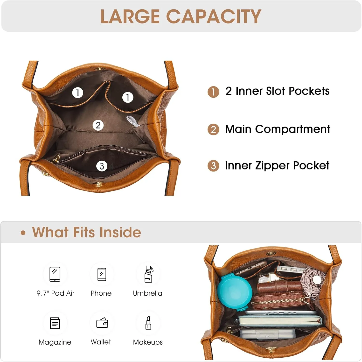 Kattee Women Soft Genuine Leather Totes Shoulder Bag Purses and Handbags with Top Magnetic Snap Closure