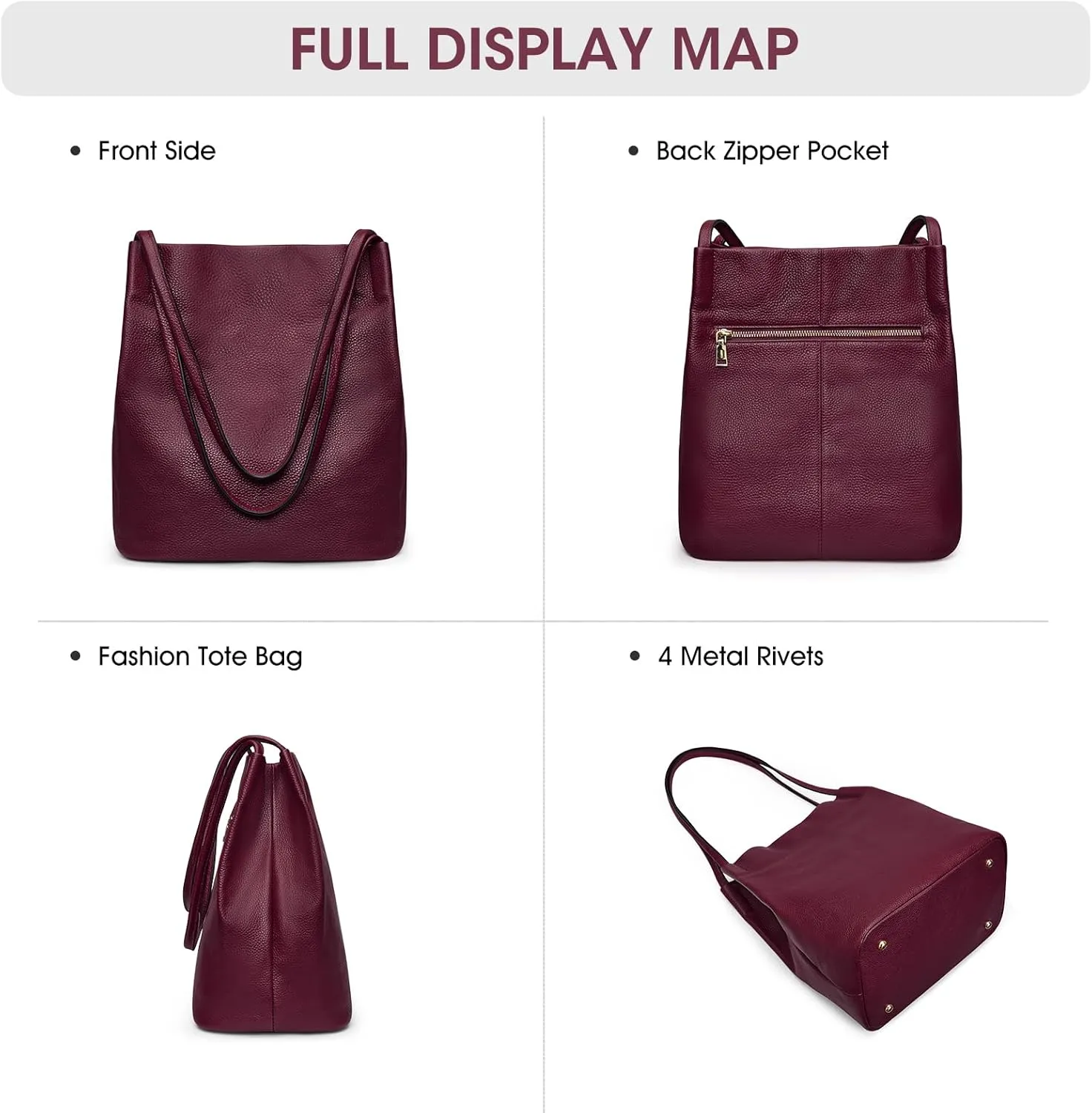 Kattee Women Soft Genuine Leather Totes Shoulder Bag Purses and Handbags with Top Magnetic Snap Closure
