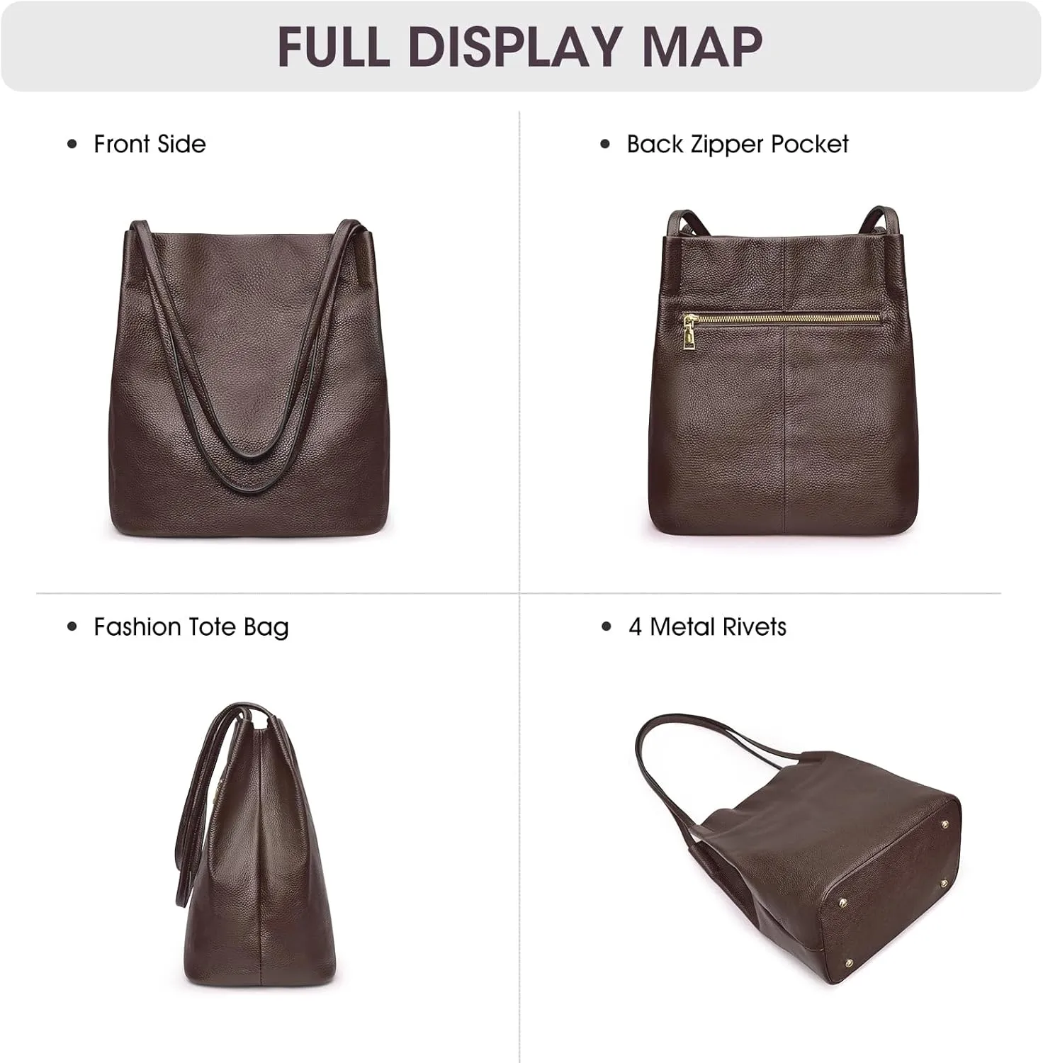 Kattee Women Soft Genuine Leather Totes Shoulder Bag Purses and Handbags with Top Magnetic Snap Closure