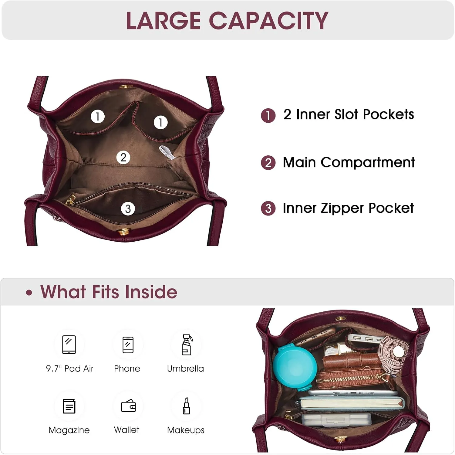 Kattee Women Soft Genuine Leather Totes Shoulder Bag Purses and Handbags with Top Magnetic Snap Closure