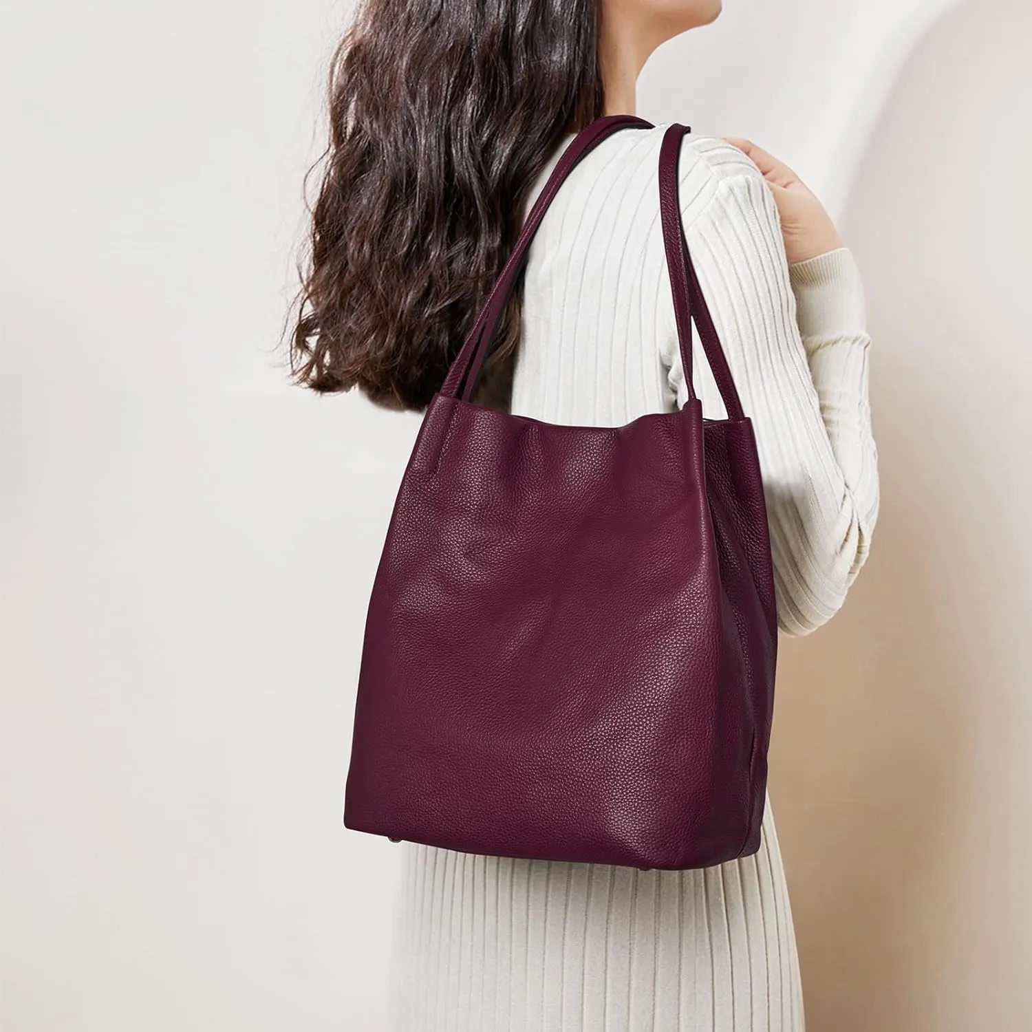 Kattee Women Soft Genuine Leather Totes Shoulder Bag Purses and Handbags with Top Magnetic Snap Closure