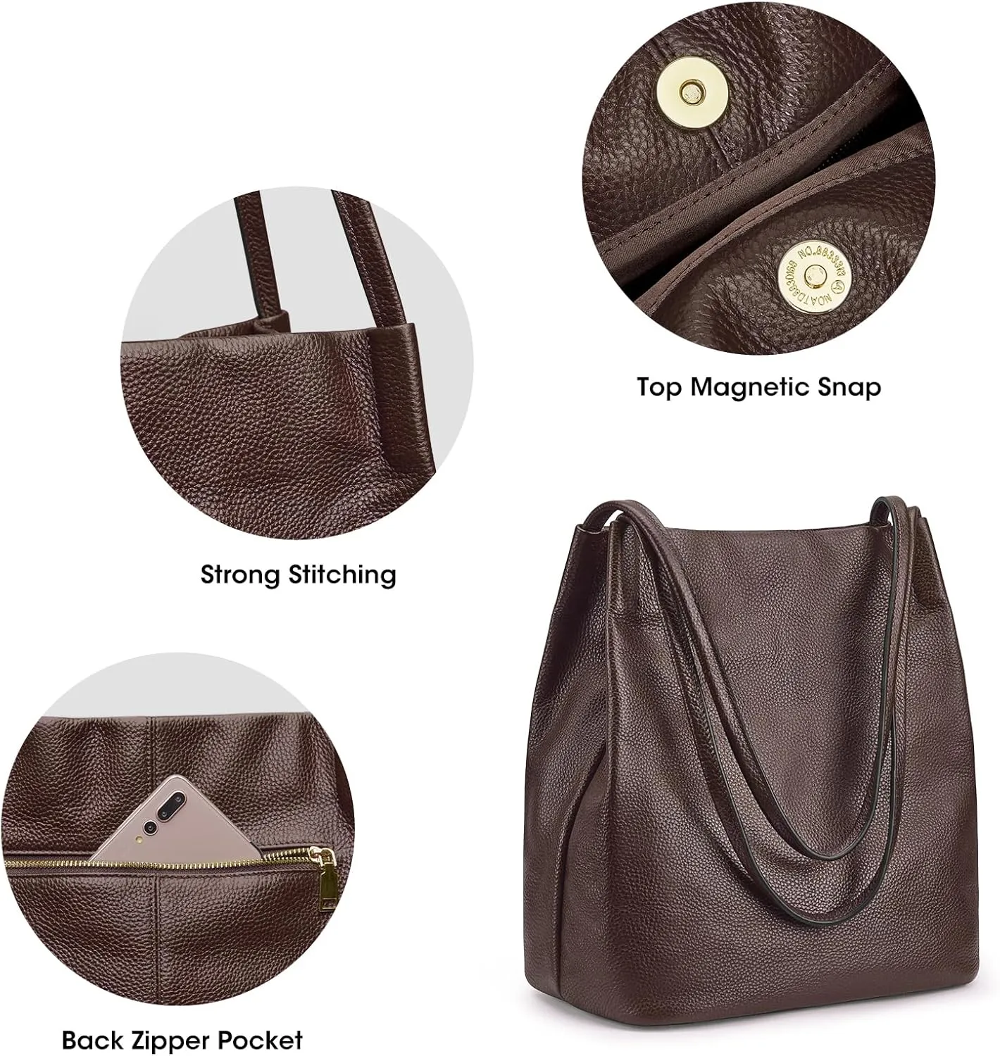 Kattee Women Soft Genuine Leather Totes Shoulder Bag Purses and Handbags with Top Magnetic Snap Closure