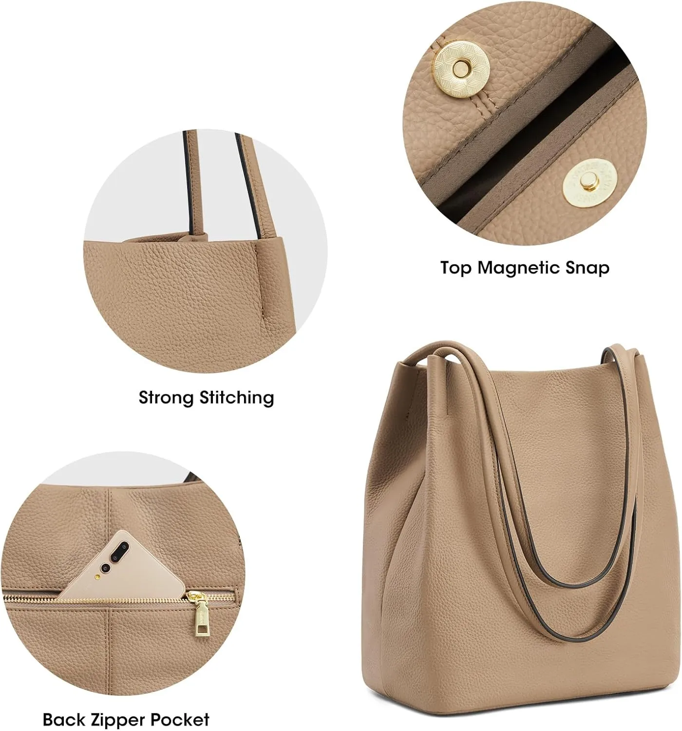 Kattee Women Soft Genuine Leather Totes Shoulder Bag Purses and Handbags with Top Magnetic Snap Closure