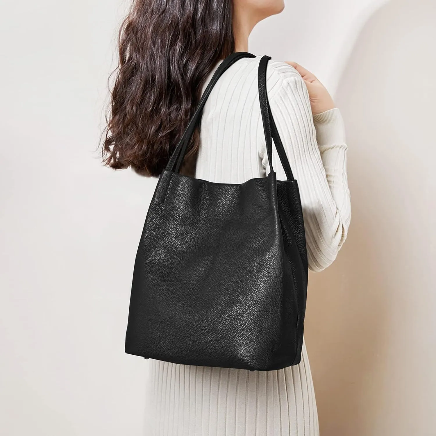 Kattee Women Soft Genuine Leather Totes Shoulder Bag Purses and Handbags with Top Magnetic Snap Closure